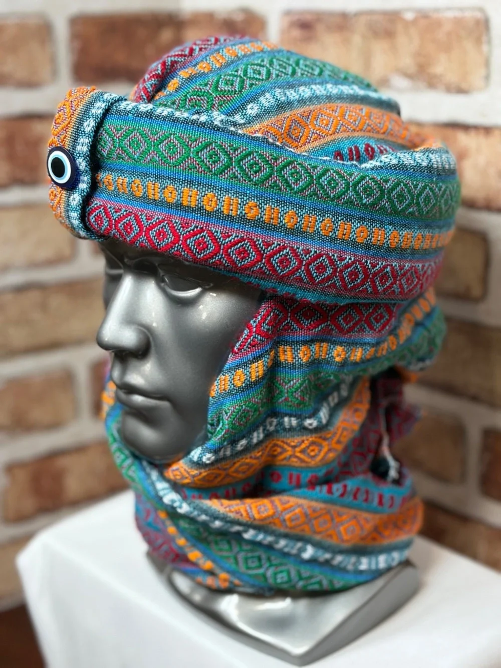Traditional Ethnic Evil Eye Pashmina Hat with Scarf Fez Nomadic Nomad Hat